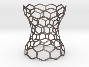 Hex Grid Vase in Polished Bronzed-Silver Steel: Extra Small