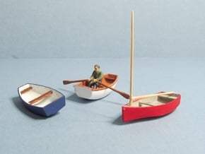 4 mm Scale Skif Rowing & Sailing Boats x3 in White Natural Versatile Plastic