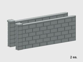 5' Block Wall - 2-Med Jointed Sections in White Natural Versatile Plastic: 1:87 - HO