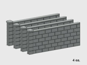 5' Block Wall - 4-Med Jointed Sections in White Natural Versatile Plastic: 1:87 - HO