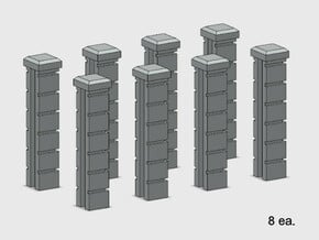 5' Block Wall - 8-Jointed End Columns in White Natural Versatile Plastic: 1:87 - HO