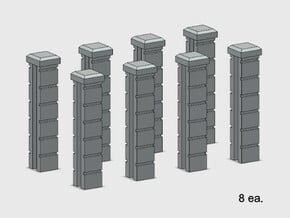 5' Block Wall - 8-Jointed Splice Columns in White Natural Versatile Plastic: 1:87 - HO