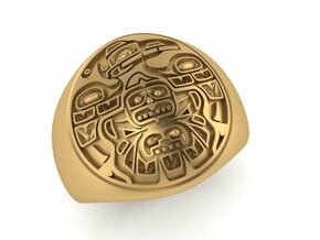 Tiki Man mask ring in Fine Detail Polished Silver