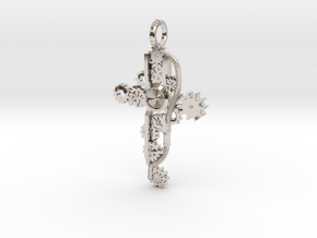 Steampunk Cross Pendant - Christian Jewelry in Rhodium Plated Brass
