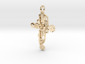 Steampunk Cross Pendant - Christian Jewelry in 14K Yellow Gold