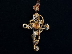 Steampunk Cross Pendant - Christian Jewelry in Polished Bronze