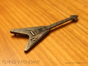 Flying V Guitar Pendant in Polished and Bronzed Black Steel