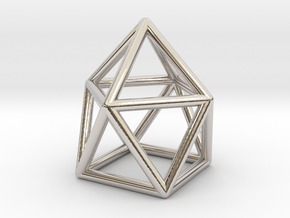 0746 J10 Gyroelongated Square Pyramid (a=1cm) #1 in Rhodium Plated Brass