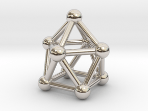 0748 J10 Gyroelongated Square Pyramid (a=1cm) #3 in Rhodium Plated Brass