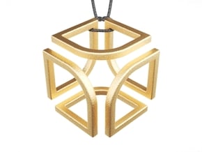 Cube Pendant Type B in Polished Gold Steel: Small