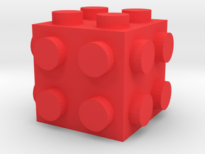 Custom LEGO-inspired brick 2x2x2 in Red Processed Versatile Plastic