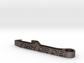 Fish Or Die Bottle Opener in Polished Bronzed-Silver Steel