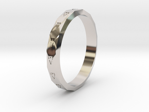 Digital Heart Ring 3 in Rhodium Plated Brass