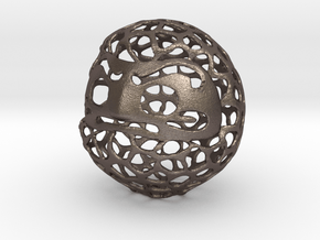 Voronoi Daruma Doll in Polished Bronzed-Silver Steel