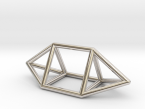 0755 J14 Elongated Triangular Bpyramid (a=1cm) #1 in Rhodium Plated Brass