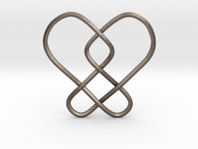 2 Hearts Knot Pendant in Polished Bronzed-Silver Steel