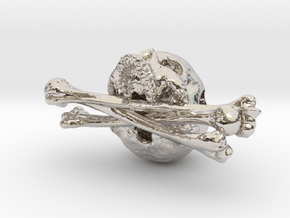 Human Skull Jewelry Pendant Necklace, Crossbones in Platinum