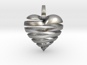 Ribbon Heart Pendant in Natural Silver