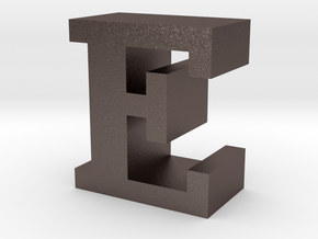 "E" inch size NES style pixel art font block in Polished Bronzed-Silver Steel