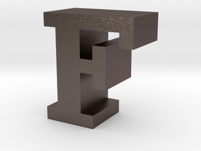 "F" inch size NES style pixel art font block in Polished Bronzed-Silver Steel