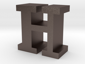 "H" inch size NES style pixel art font block in Polished Bronzed-Silver Steel
