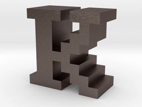 "K" inch size NES style pixel art font block in Polished Bronzed-Silver Steel
