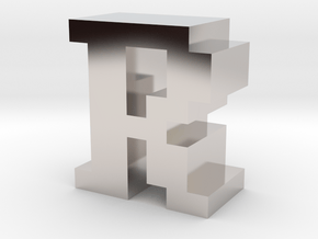 "R" inch size NES style pixel art font block in Rhodium Plated Brass