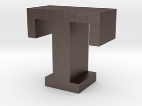 "T" inch size NES style pixel art font block in Polished Bronzed-Silver Steel