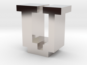 "U" inch size NES style pixel art font block in Rhodium Plated Brass