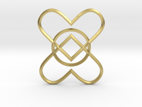 2 Hearts 1 Ring Pendant in Natural Brass