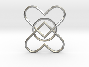 2 Hearts 1 Ring Pendant in Natural Silver