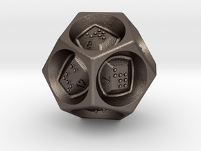 D12 Dice - Braille in Polished Bronzed-Silver Steel