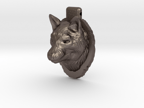 Wolf Pendant in Polished Bronzed-Silver Steel