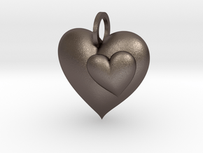 2 Hearts Pendant in Polished Bronzed-Silver Steel