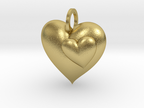 2 Hearts Pendant in Natural Brass
