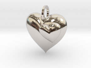 2 Hearts Pendant in Rhodium Plated Brass