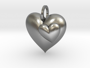2 Hearts Pendant in Natural Silver