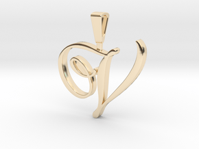 INITIAL PENDANT V in 14K Yellow Gold