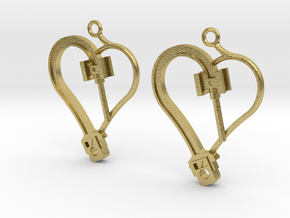 Crosshead Heart Earrings  in Natural Brass