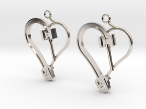 Crosshead Heart Earrings  in Rhodium Plated Brass