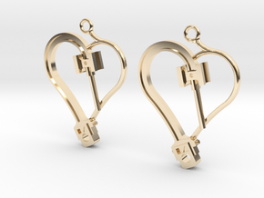 Crosshead Heart Earrings  in 14k Gold Plated Brass
