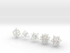 Stellated Platonic Solids DaVinci Style (set of 5) in White Natural Versatile Plastic