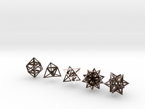 Stellated Platonic Solids DaVinci Style (set of 5) in Polished Bronze Steel