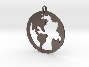 Globe - Necklace Pendant in Polished Bronzed-Silver Steel