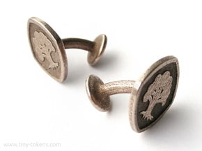 Cufflinks MTG Green Mana Symbol (Forest) in Polished Bronzed-Silver Steel