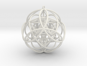 Stellated Vector Equilibrium 9 Ring Pendant  2.5"  in White Natural Versatile Plastic
