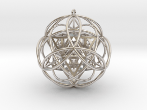 Stellated Vector Equilibrium 9 Ring Pendant  2.5"  in Rhodium Plated Brass