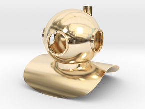 Mark 6 Diving Helmet Small Toy Statue in 14k Gold Plated Brass