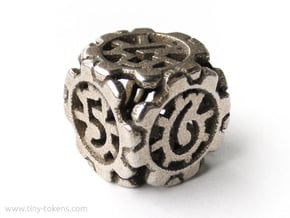 Sprocket Gear D6 (six sided gaming dice, 16 mm) in Polished Bronzed Silver Steel