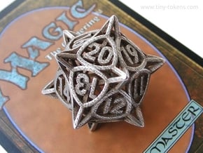 'Center Arc' dice, D20 MTG Spindown Life Counter in Polished Bronzed Silver Steel